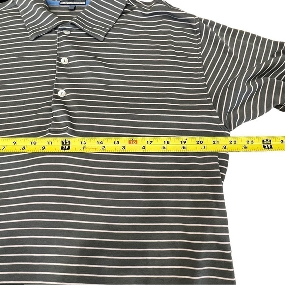 ALAN FLUSSER Pearl Washed Cotton Gray & White Striped Gold Shirt, Size Medium - Picture 5 of 11